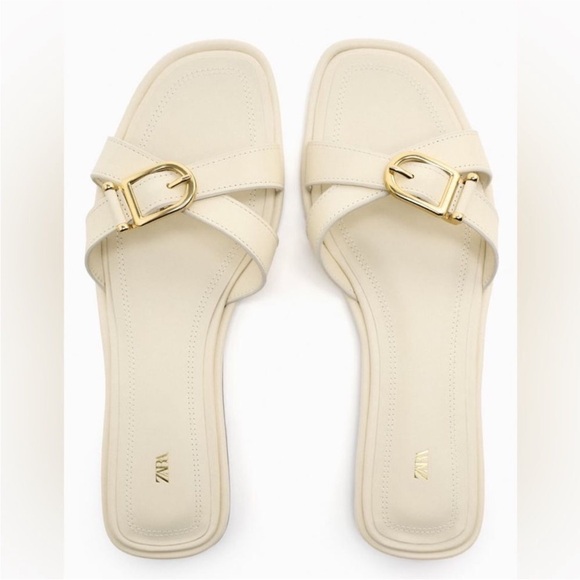 ZARA FLAT LEATHER SANDAL WITH BUCKLE - Picture 5 of 5